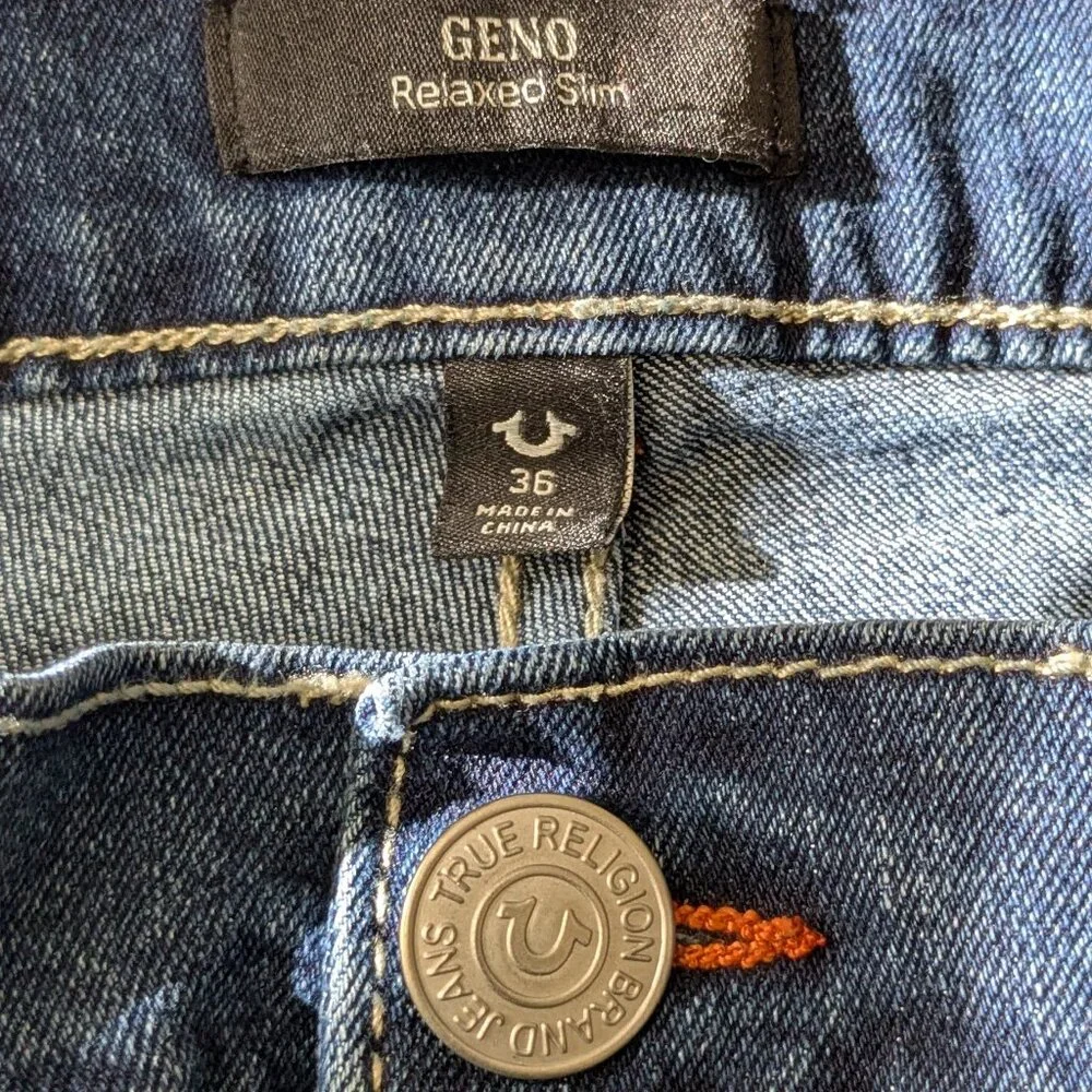 True Religion Men's Geno Relaxe Slim Jeans Size 36 Blue .